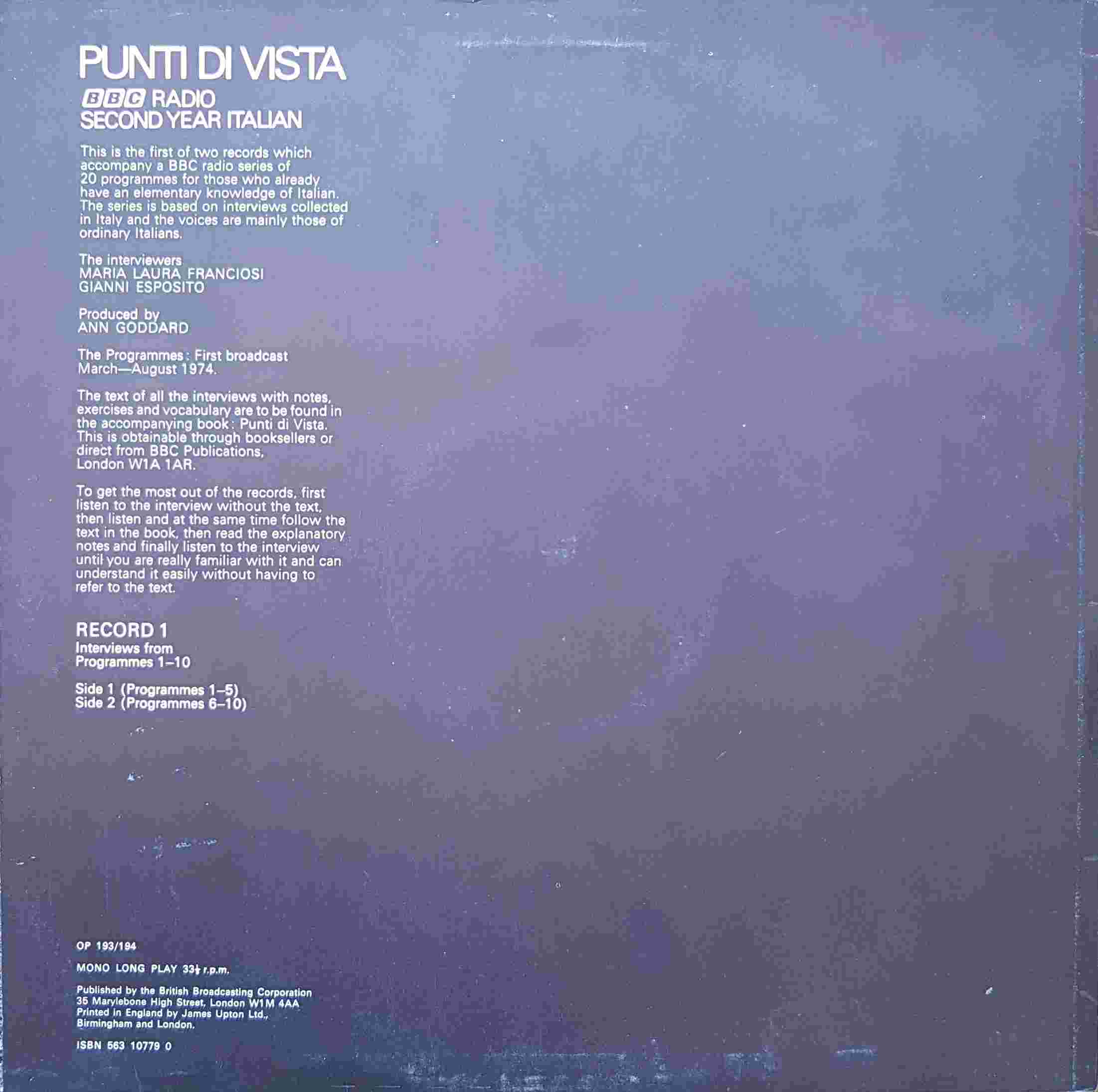 Picture of OP 193/194 Punti di vista - BBC Radio second year Italian - Record 1 - Programmes 1 - 10 by artist Various from the BBC records and Tapes library